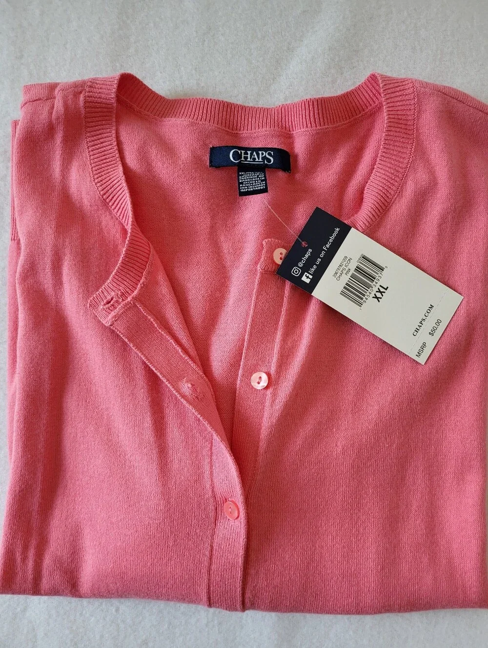 NWT Chaps Icon Pink Button Cardigan Size XXL